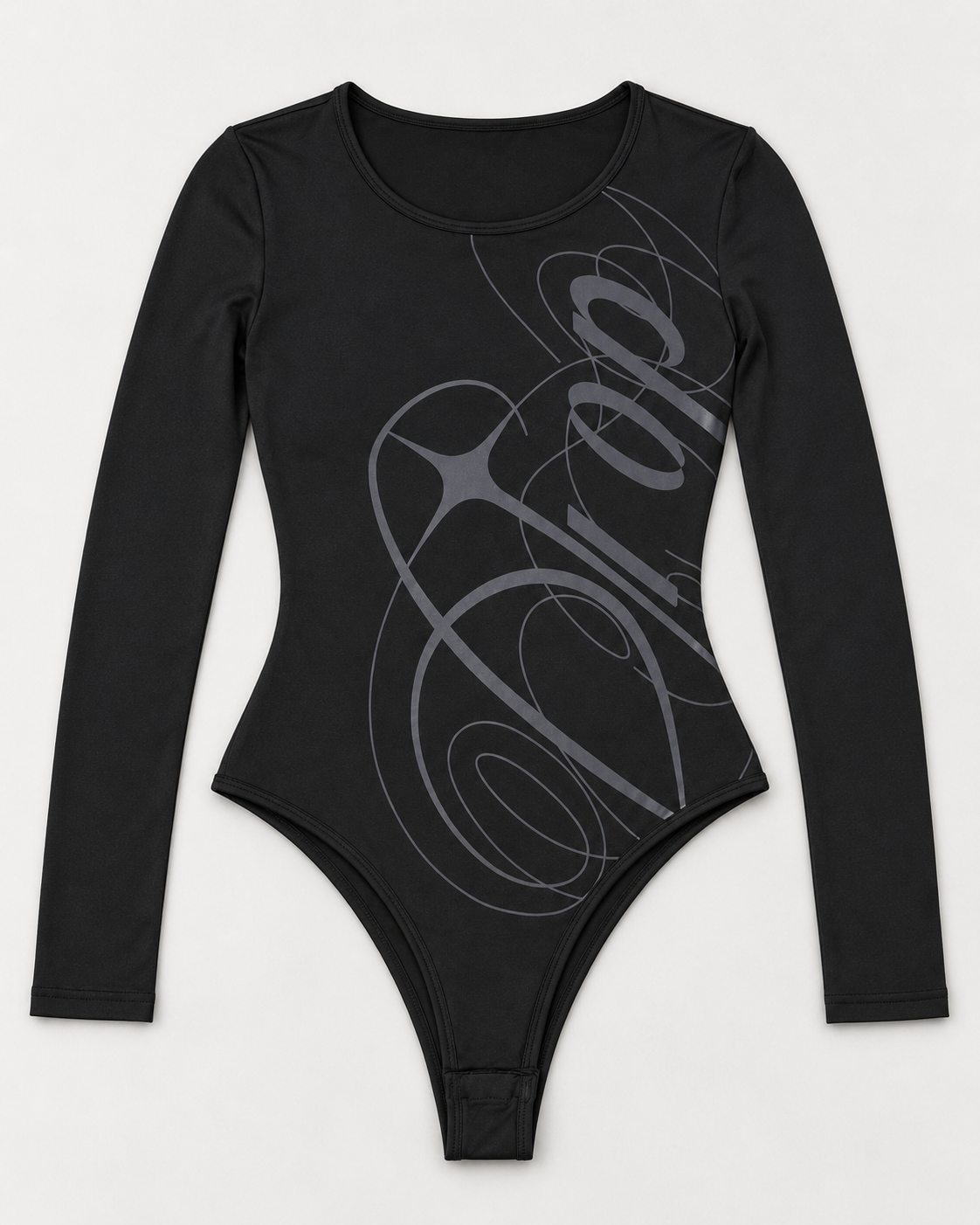 Nikita Bodysuit flat lay showing front graphic and long sleeves