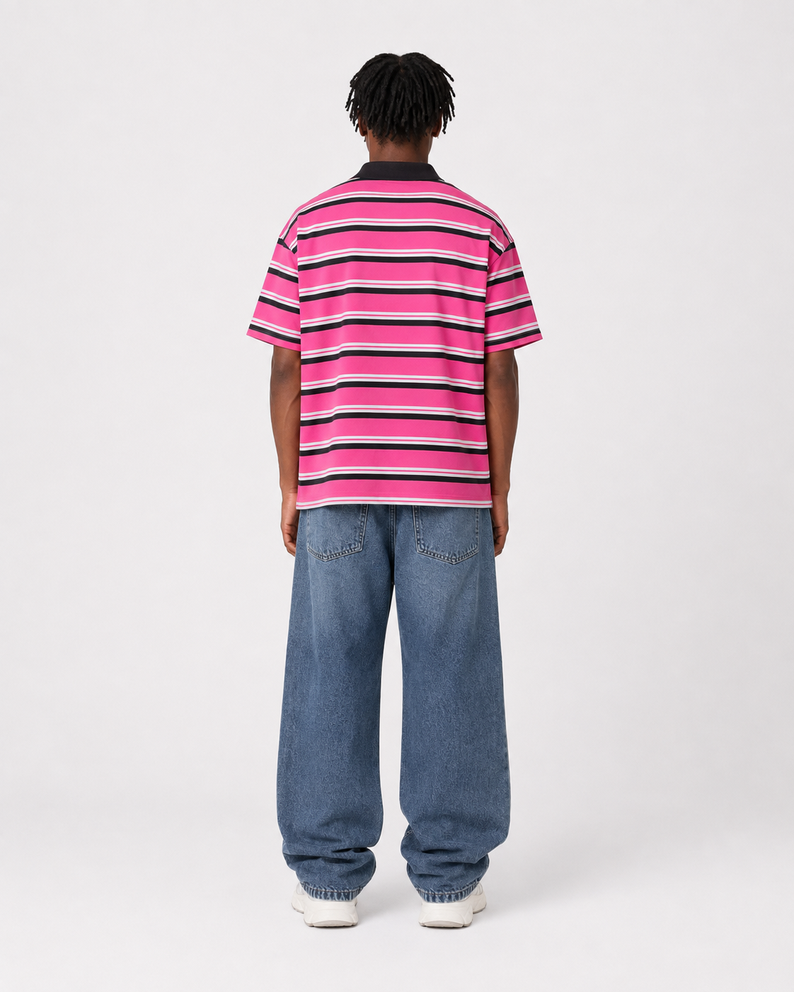 College Dropout Polo, back view on model